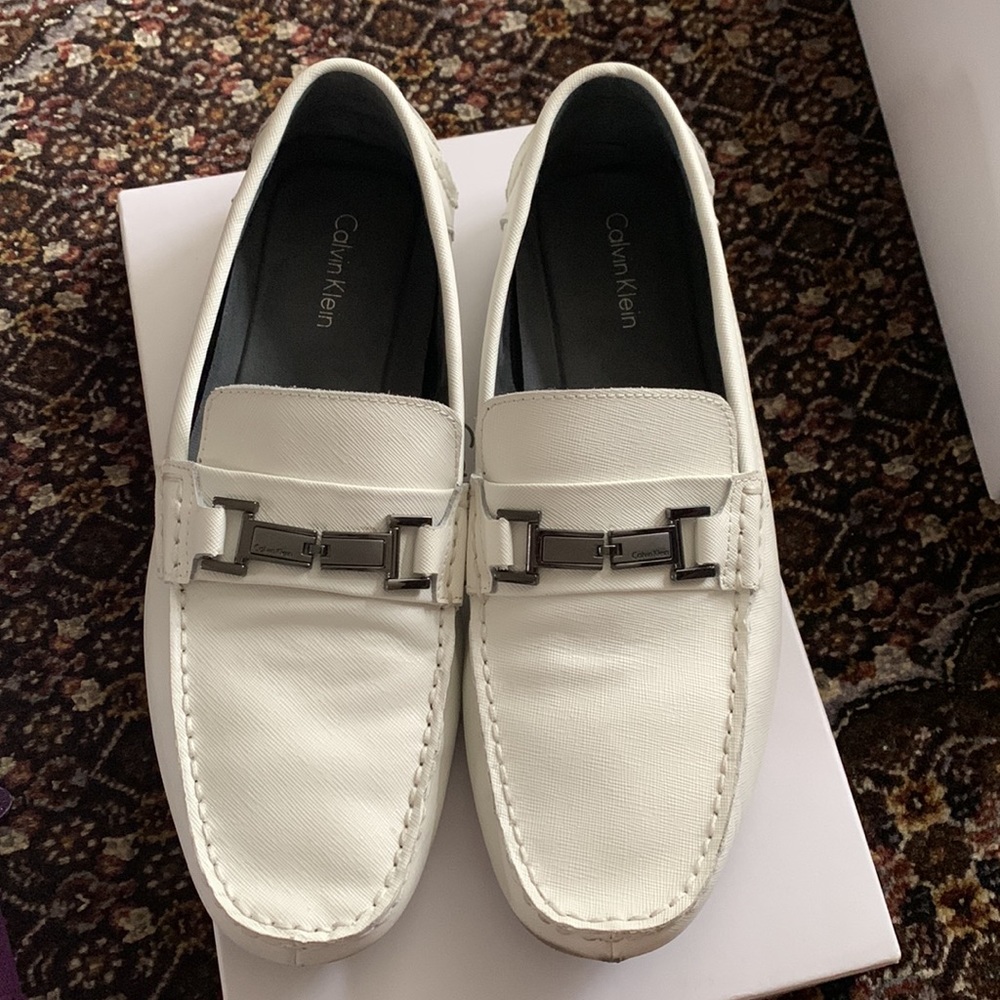 Calvin Klein White Morrie Textured Leather Loafers